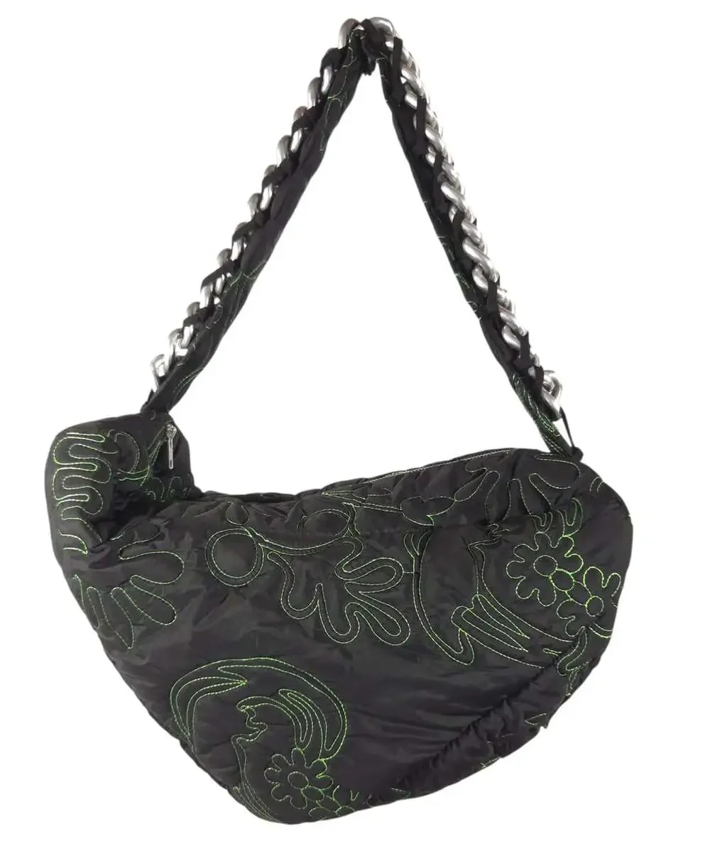 Chopova Lowena Nancy Padded Nylon Shoulder Bag Large Womens Black Green $650